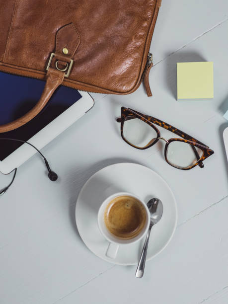 istock Overhead Business Angles still life of office desk 656801208