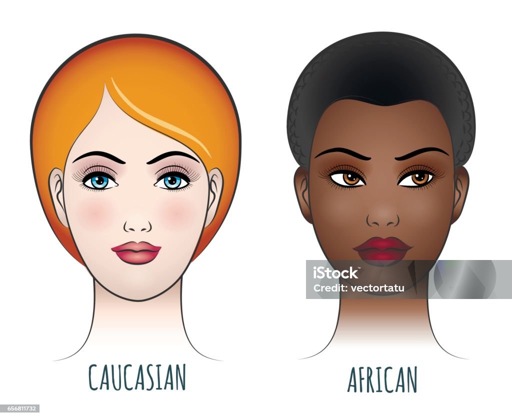 African And Caucasian Female Faces Stock Illustration - Download Image ...