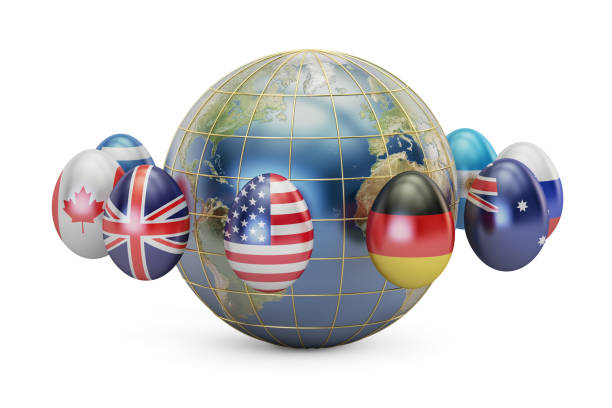 istock Easter holiday concept. Eggs with flags around the Earth, 3D rendering. 656813886