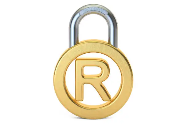 Photo of Registered Trademark concept with padlock, 3D rendering isolated on white background