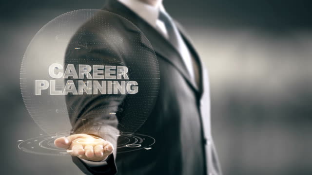 Career Planning Businessman Holding in Hand New technologies