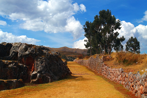 excavation site in the sacred valley in peru of the inca high culture a kind of temple, small city or village