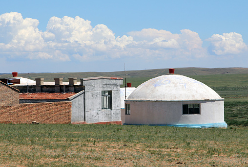 Mongolian modern yurt in steppe near Hohhot city, Inner Mongolia