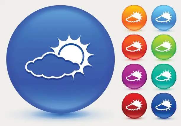 Vector illustration of Sun Behind a Cloud Icon on Shiny Color Circle Buttons