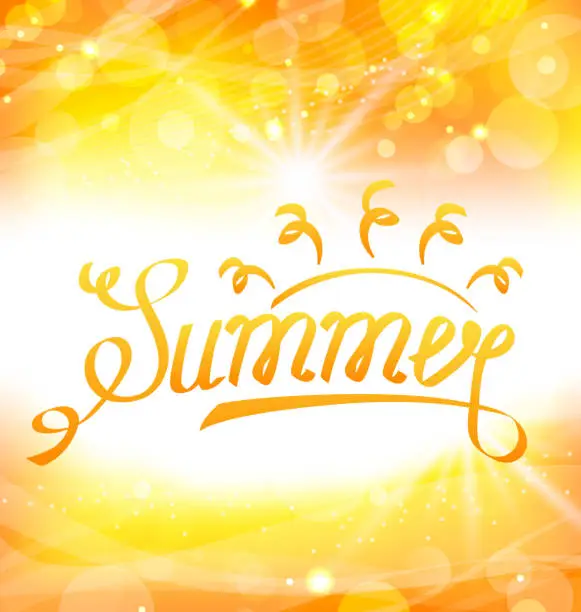 Vector illustration of Summer Abstract Background with Text Lettering, Sun and Lens Flare