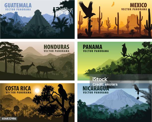 Vector Set Of Panorams Countries Central America Guatemala Mexico Honduras Nicaragua Panama Costa Rica Stock Illustration - Download Image Now