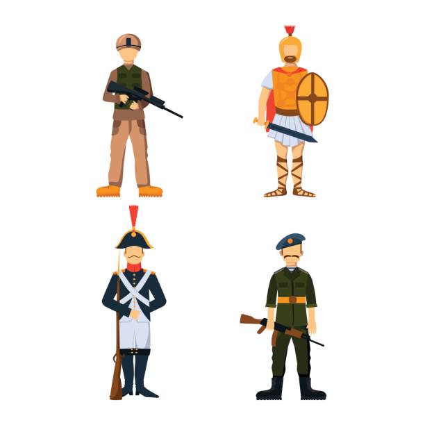 istock Military soldier character weapon symbols armor man silhouette forces design and american fighter ammunition navy camouflage sign vector illustration 656835614