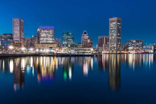 Baltimore Night Skyline stock photo