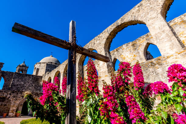 The Historic Old West Spanish Mission San Jose, Founded in 1720, San Antonio, Texas, USA. stock photo