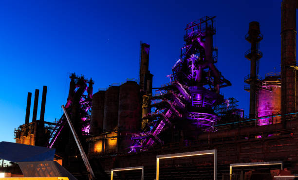 istock Bethlehem Steel Stacks right after sunset, with purple and pink lighting. 656860994