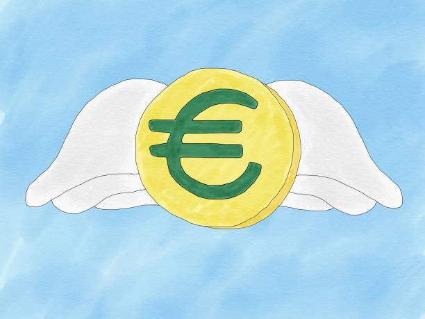 istock Abstract draw doodle euro coin with wings on blue background 656861482