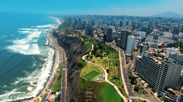 Panoramic aerial view of Miraflores town in Lima, Peru.