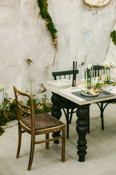 istock Wedding tableware and other elements of festive table wedding decorations. 656864230