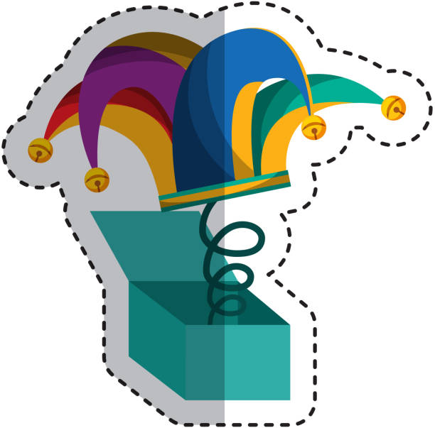 box mit harlekin hut isolierten symbol überraschen - jester clown harlequin bizarre stock-grafiken, -clipart, -cartoons und -symbole