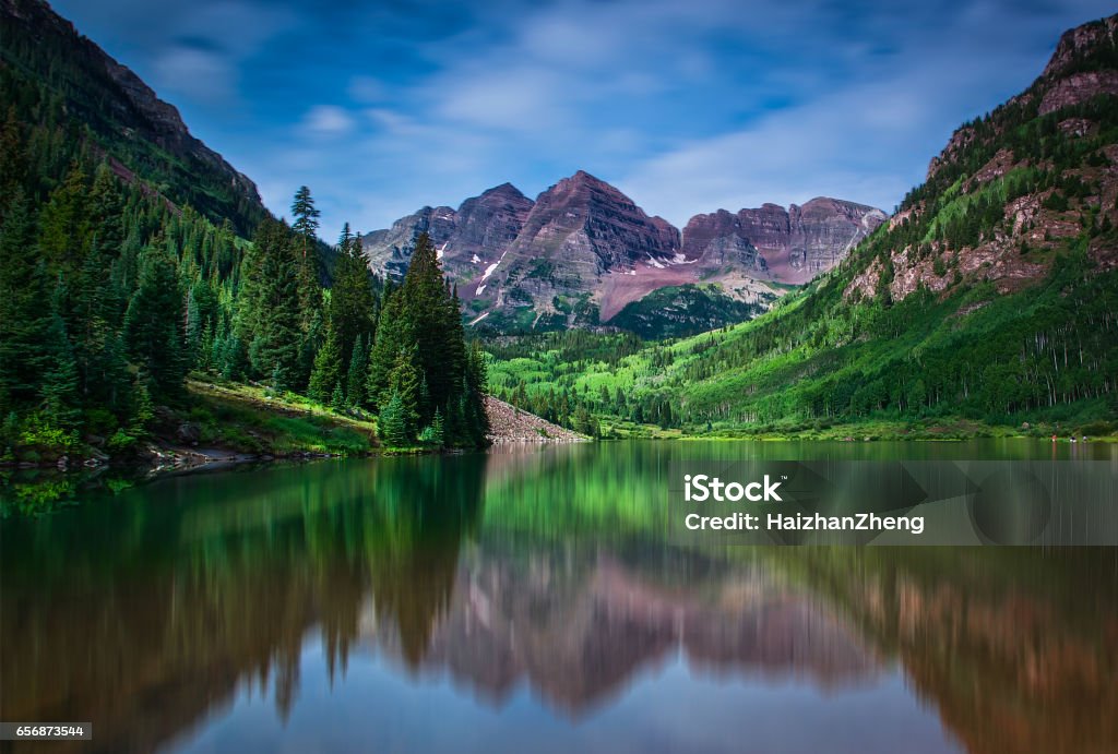 Maroon Lake Colorado, Mountain, Mountain Range, Summer, Spring - Flowing Water Colorado Stock Photo