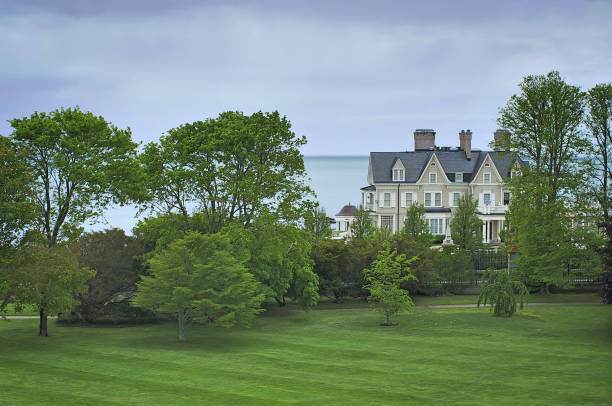 Graasten, Denmark - August 24, 2009: White Stately home with roof spires in summer sunshine