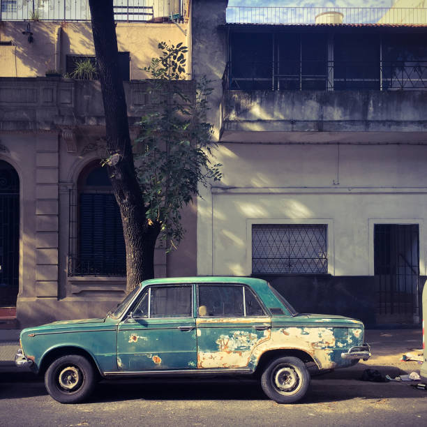 istock Damaged old car parked in the street 656876854