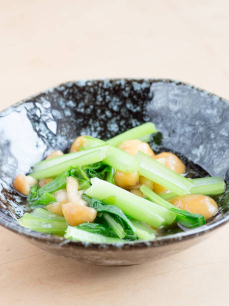 istock Japanese cuisine, slimy mushroom called nameko and spinach 656885182
