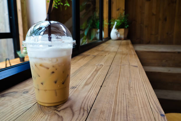 Cold coffee on the wooden