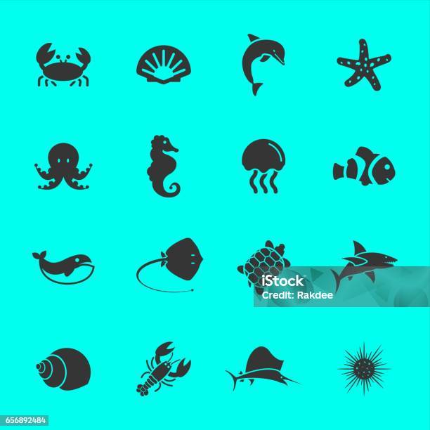 Marine Life Icons Stock Illustration - Download Image Now - Icon Symbol, Sea Life, Crab