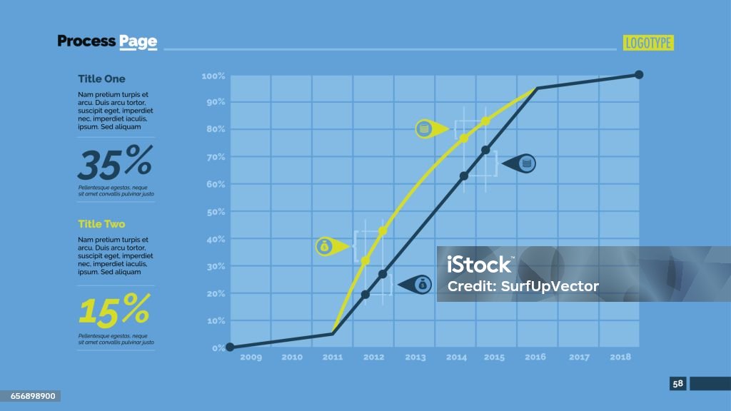 Two Point Line Chart Card Visual Two Point Charts Comparison Slide Template Stock Illustration ...