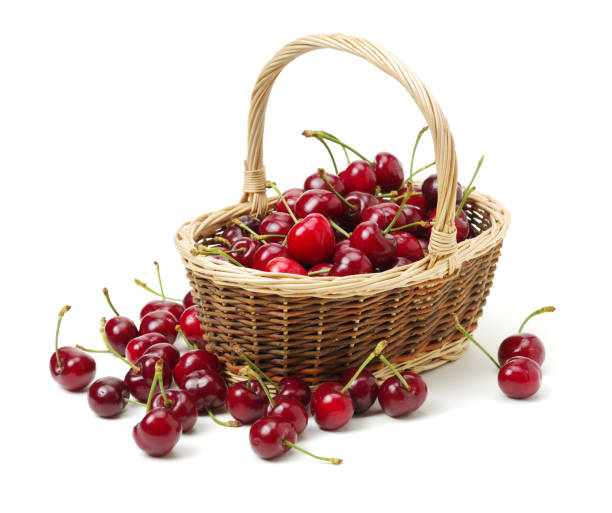 istock Fresh cherries in a basket   on white background 656899394