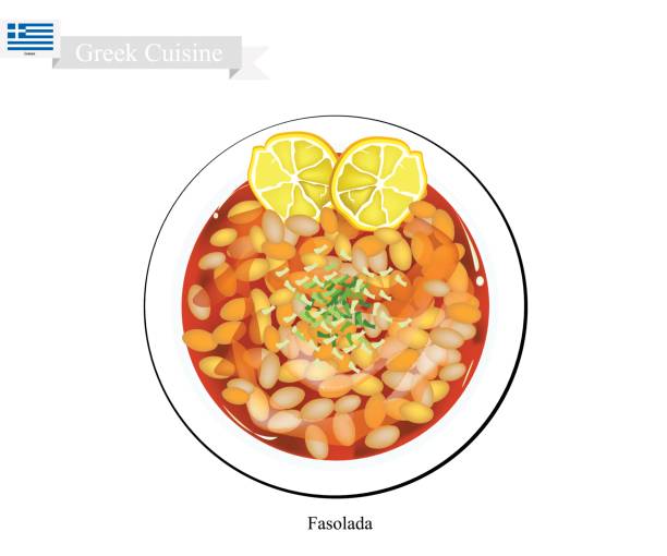 fasolada white bean soup, narodowe danie grecji - indochina soup flag national flag stock illustrations