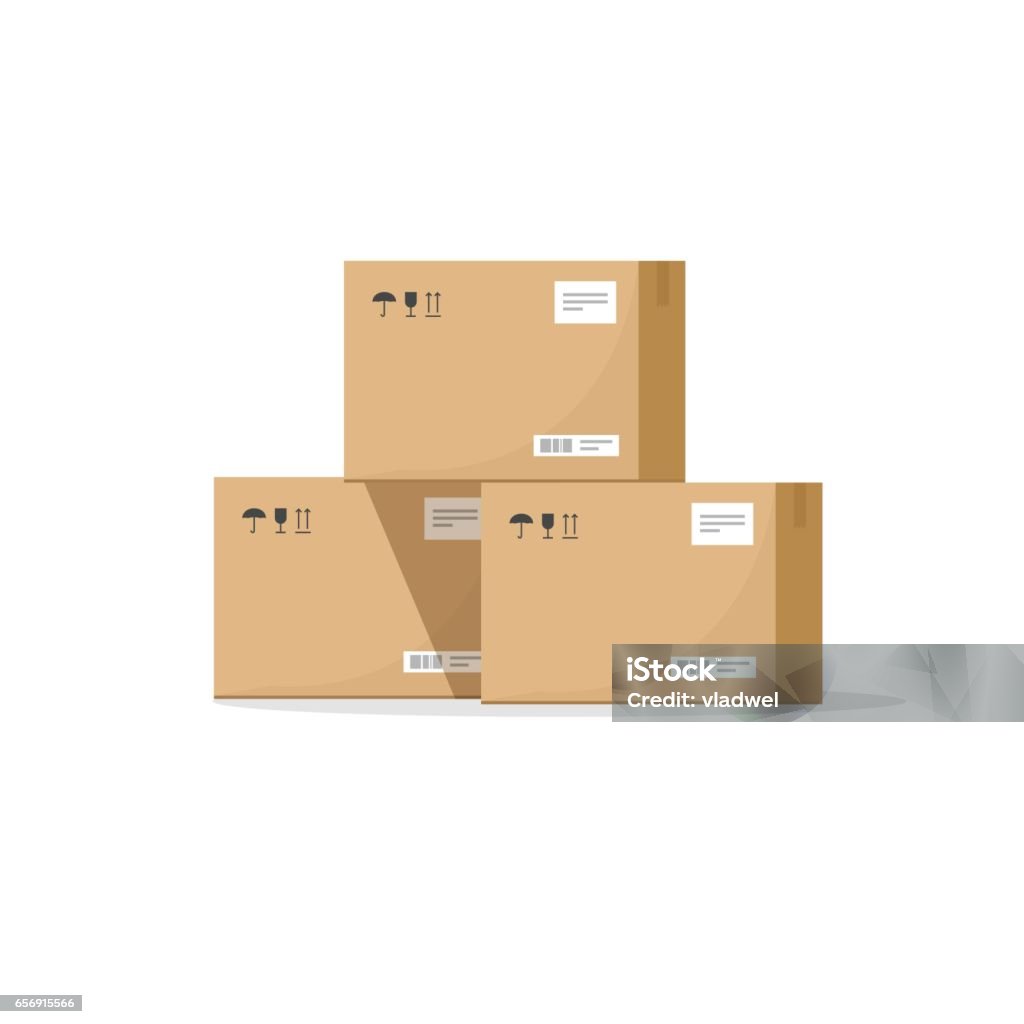 Parcel boxes carton vector illustration, warehouse parts, cardboard cargo shipment boxes Parcel boxes carton vector illustration, warehouse parts, cardboard cargo shipment boxes, package paper box flat cartoon design isolated on white Cardboard Box stock vector