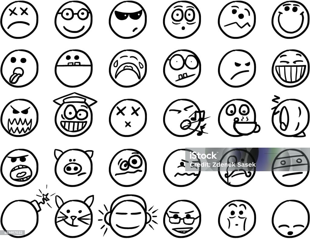 Smiley Vector Hand Drawings Icon Set02 in Black and White Set02 of smiley icons drawings doodles in black and white Drawing - Activity stock vector