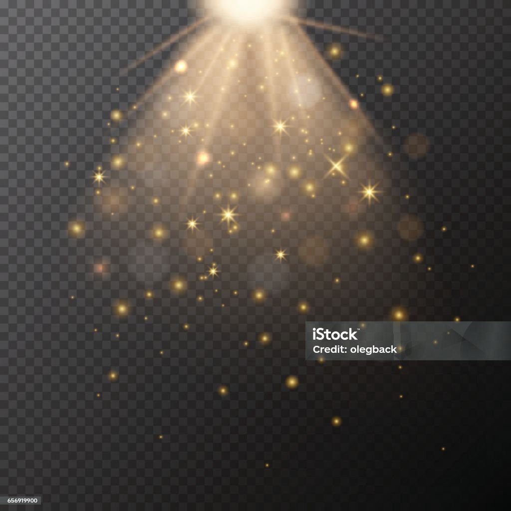 Vector transparent golden glow with bokeh magic light effect. Glittering stock vector