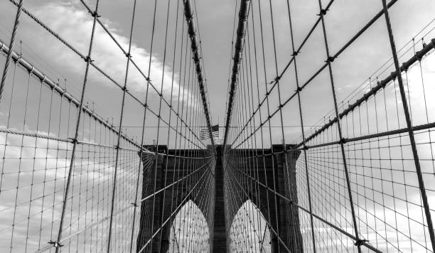 Brooklyn Bridge in black and white. stock photo