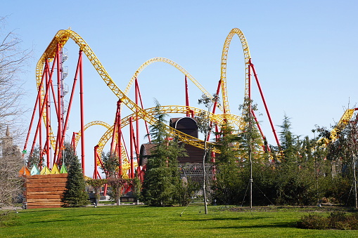 Adler, Russia - March 09, 2016: View of the Zmey Gorynych Amusement roller coaster in Sochi-Park. Adler, Krasnodarsky krai, Russia