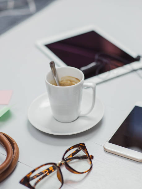 istock Overhead Business Angles still life of office desk 656932764