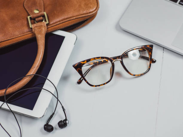 istock Overhead Business Angles still life of office desk 656932964