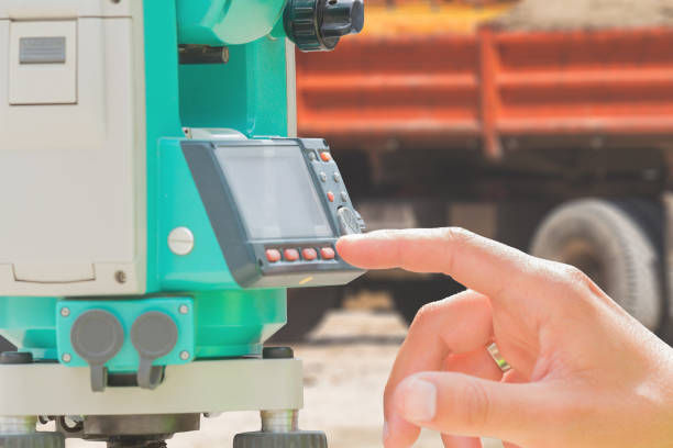 istock Theodolite instrument for measuring angles in construction industry. 656943160