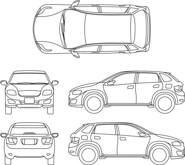 ilustraciones, imágenes clip art, dibujos animados e iconos de stock de vehículo vector offroad suv auto esquema - land vehicle