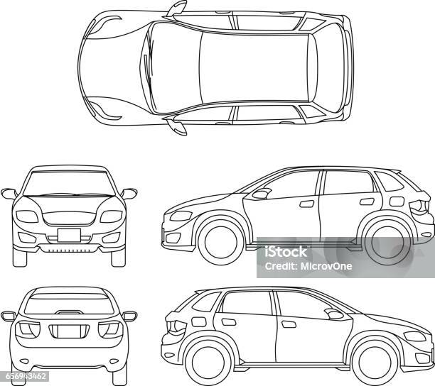 Offroad Suv Auto Outline Vector Vehicle Stock Illustration - Download Image Now - Car, Outline, Line Art