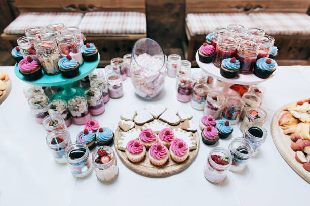 istock candy bar  for a wedding party. Cakes with raspberries and strawberry jam 656943820