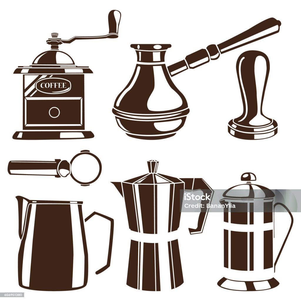 Set Of Brown Coffee Tools Stock Illustration - Download Image Now - Coffee  Grinder, Retro Style, Backgrounds - iStock