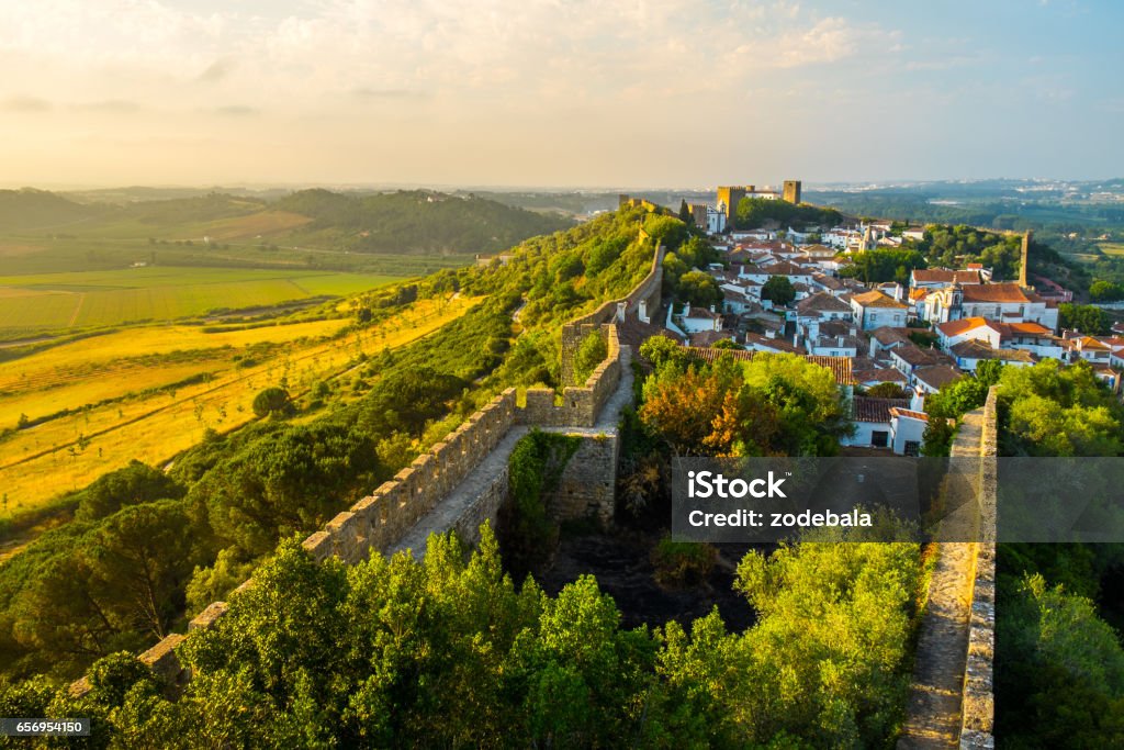 Obidos Medieval Town in Portugal at Sunset Obidos, Portugal Obidos Stock Photo