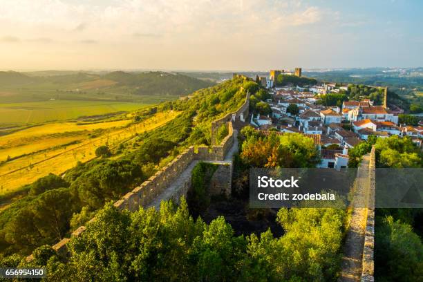 Obidos Medieval Town In Portugal At Sunset Stock Photo - Download Image Now - Obidos, Portugal, Village