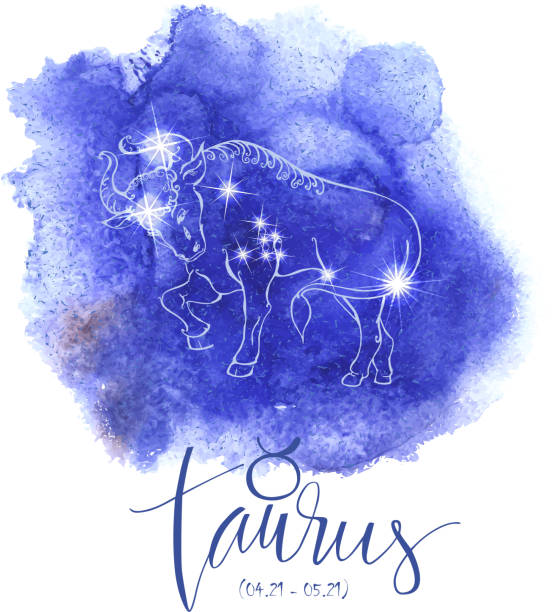 Astrology sign Aries Astrology sign Aries on blue watercolor background with modern lettering. Zodiac constellation with shiny star shapes. Part of zodiacal system and ancient calendar. Hand drawn horoscope illustration. Part of big collection scorpions drawings stock illustrations