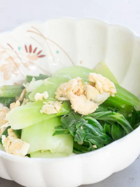 Japanese cuisine, boiled bok-choy and egg in the bowl