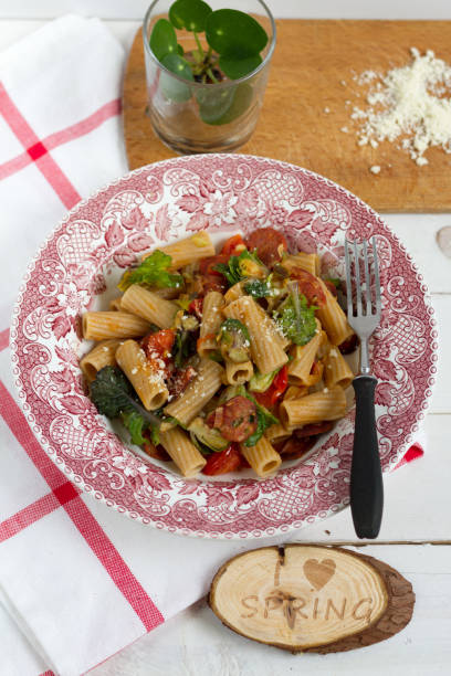 istock Pasta with flower sprouts and chorizo. 656972342