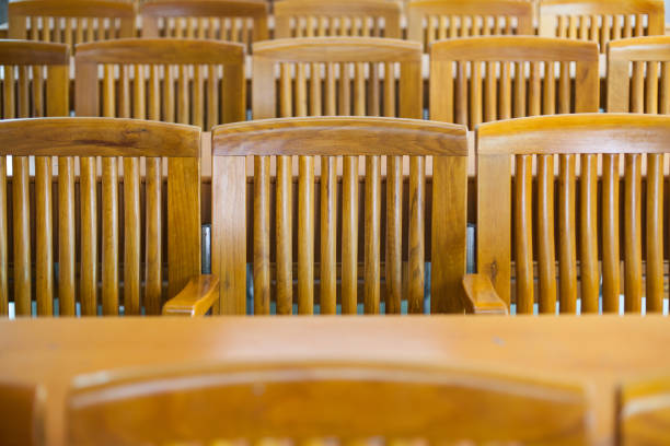 istock Wooden chairs in classroom 656972806