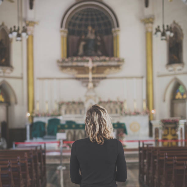 istock Woman Standing Church Religion Concept 656975454