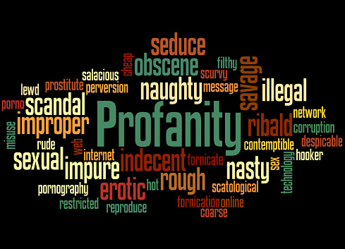 Profanity, word cloud concept on black background.