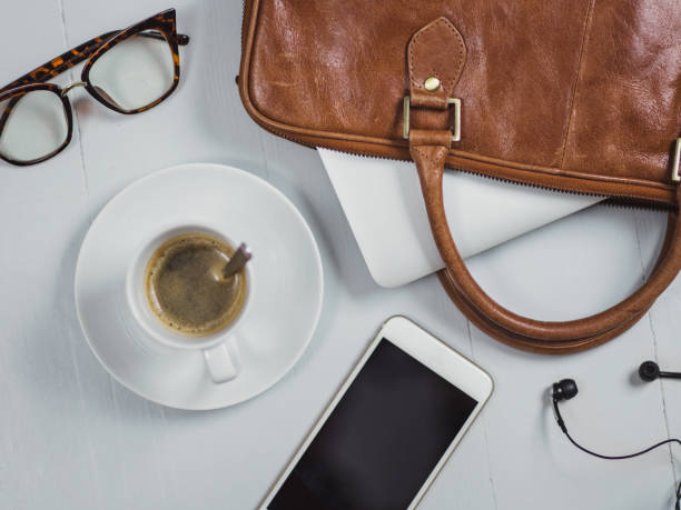 istock Overhead Business Angles still life of office desk 656983842