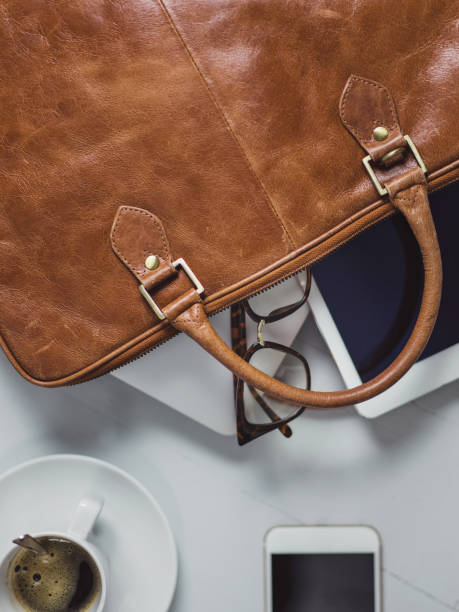 istock Overhead Business Angles still life of office desk 656986488