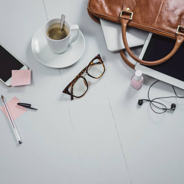 istock Overhead Business Angles still life of office desk 656987184